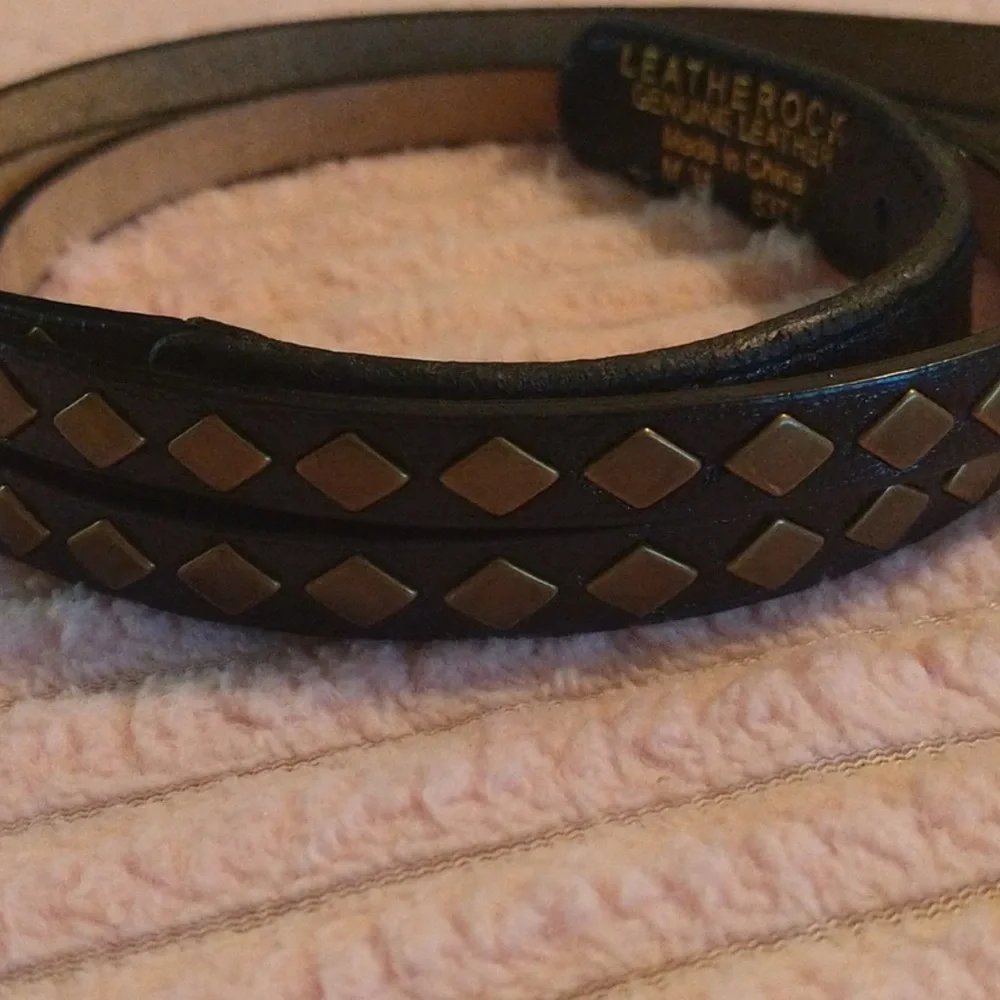 leatherock • black leather belt studded brass double layer western boho chic